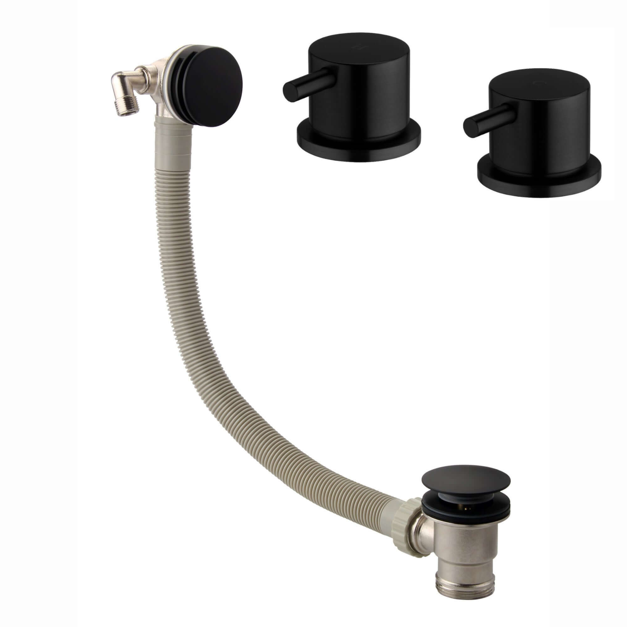 Buy Round overflow bath filler with 3/4" deck bath side valves (pair) - matt black online UK